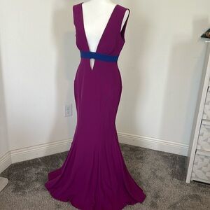 Nicole Miller full-length gown with low-cut front and back